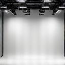 Empty photography studio space with lights